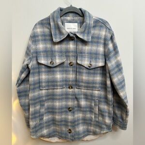 American Eagle Outfitters Blue and Cream Checkered Utility Jacket